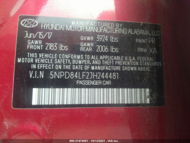 Photo 8 VIN: 5NPD84LF2JH244481 - HYUNDAI ELANTRA 