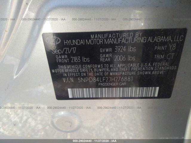 Photo 8 VIN: 5NPD84LF2JH276881 - HYUNDAI ELANTRA 