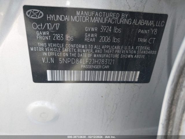 Photo 8 VIN: 5NPD84LF2JH283121 - HYUNDAI ELANTRA 