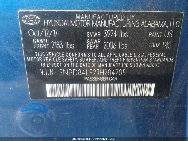 Photo 8 VIN: 5NPD84LF2JH284205 - HYUNDAI ELANTRA 