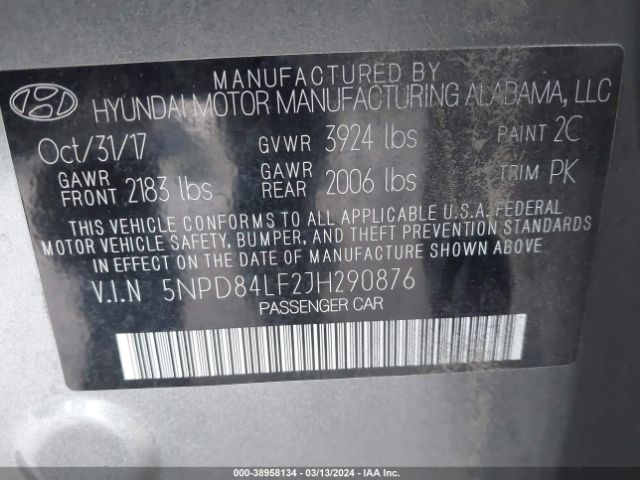 Photo 8 VIN: 5NPD84LF2JH290876 - HYUNDAI ELANTRA 