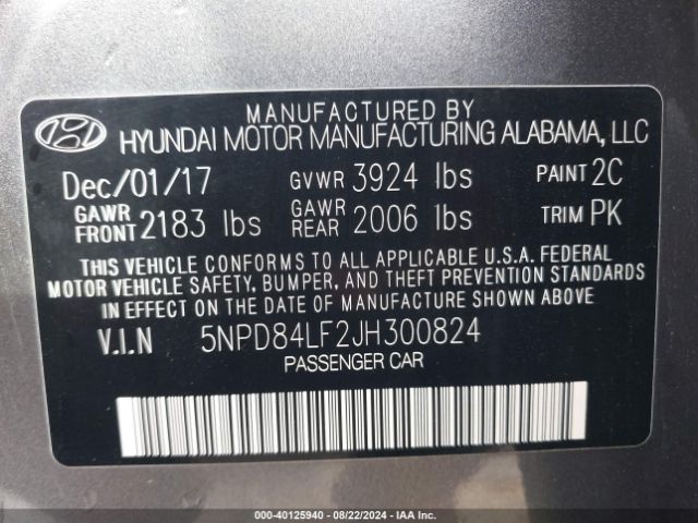 Photo 8 VIN: 5NPD84LF2JH300824 - HYUNDAI ELANTRA 