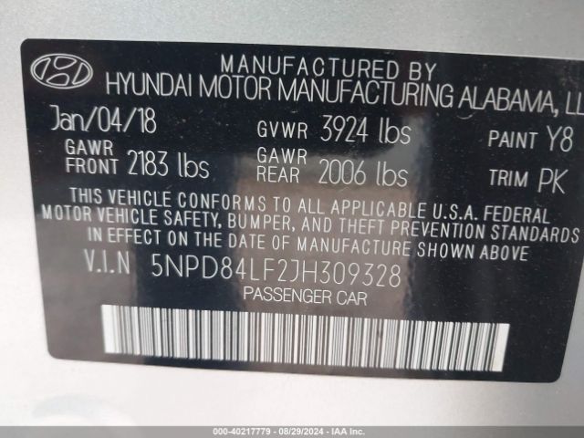 Photo 8 VIN: 5NPD84LF2JH309328 - HYUNDAI ELANTRA 