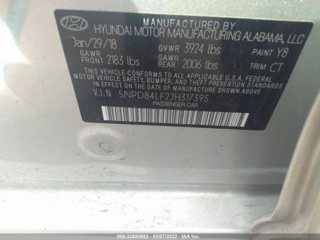 Photo 8 VIN: 5NPD84LF2JH317395 - HYUNDAI ELANTRA 