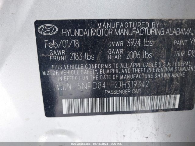 Photo 8 VIN: 5NPD84LF2JH319342 - HYUNDAI ELANTRA 