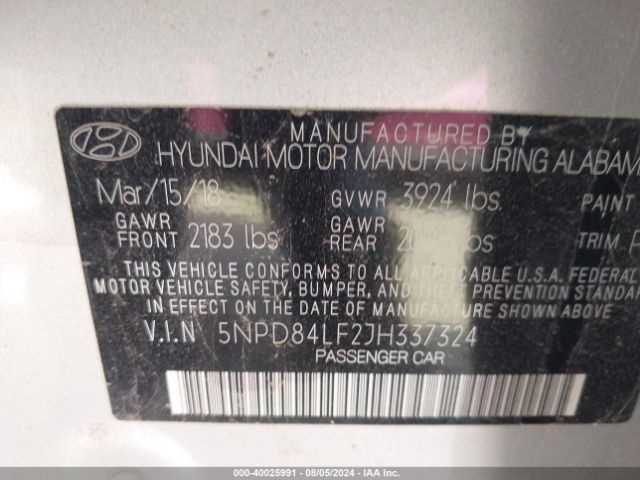 Photo 8 VIN: 5NPD84LF2JH337324 - HYUNDAI ELANTRA 