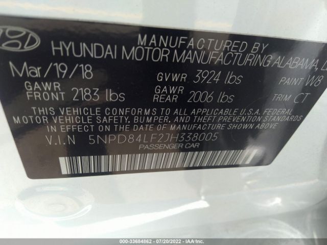 Photo 8 VIN: 5NPD84LF2JH338005 - HYUNDAI ELANTRA 