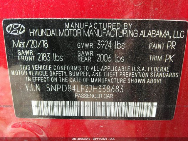 Photo 8 VIN: 5NPD84LF2JH338683 - HYUNDAI ELANTRA 