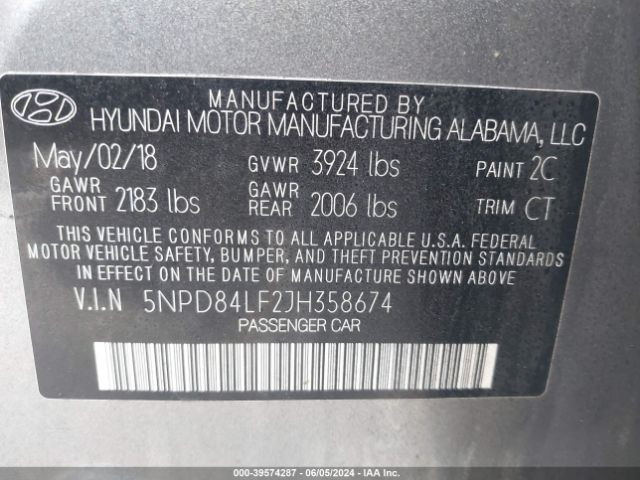 Photo 8 VIN: 5NPD84LF2JH358674 - HYUNDAI ELANTRA 