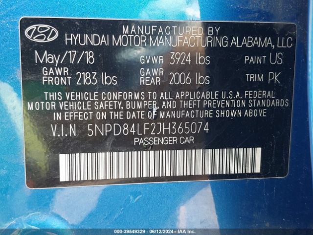 Photo 8 VIN: 5NPD84LF2JH365074 - HYUNDAI ELANTRA 