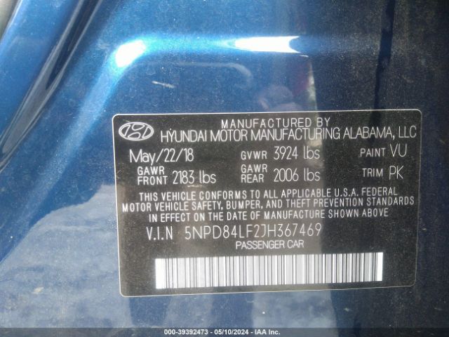 Photo 8 VIN: 5NPD84LF2JH367469 - HYUNDAI ELANTRA 