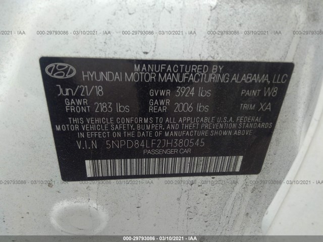 Photo 8 VIN: 5NPD84LF2JH380545 - HYUNDAI ELANTRA 