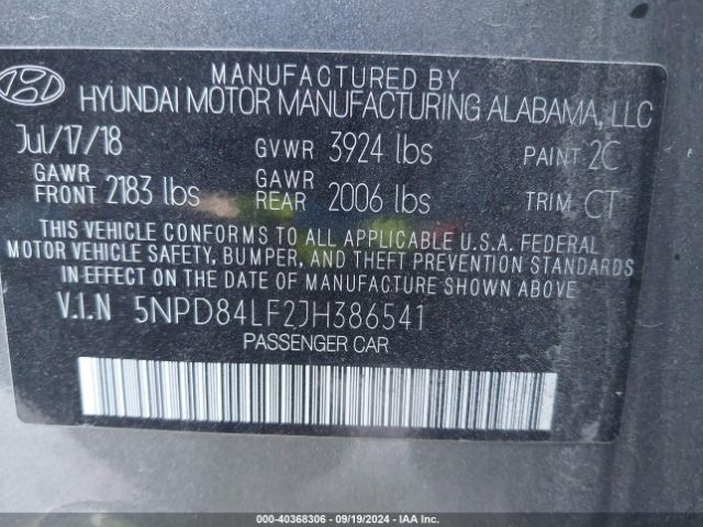 Photo 8 VIN: 5NPD84LF2JH386541 - HYUNDAI ELANTRA 