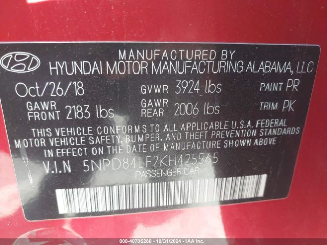 Photo 8 VIN: 5NPD84LF2KH425565 - HYUNDAI ELANTRA 