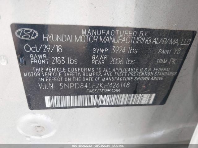 Photo 8 VIN: 5NPD84LF2KH426148 - HYUNDAI ELANTRA 