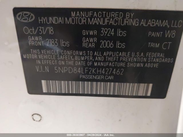 Photo 8 VIN: 5NPD84LF2KH427462 - HYUNDAI ELANTRA 