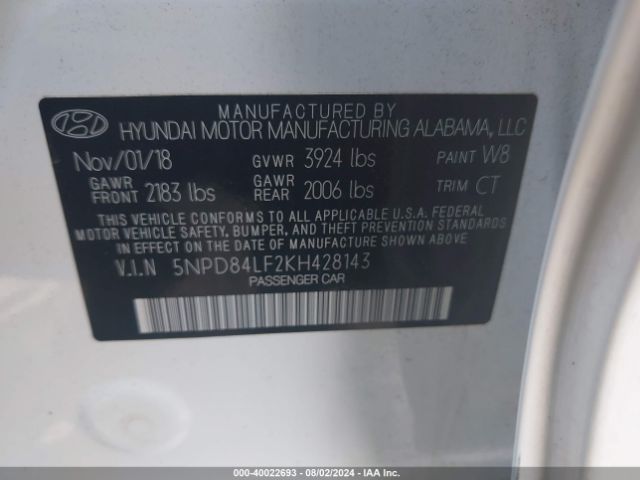 Photo 8 VIN: 5NPD84LF2KH428143 - HYUNDAI ELANTRA 