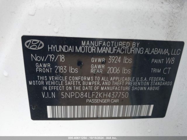 Photo 8 VIN: 5NPD84LF2KH437750 - HYUNDAI ELANTRA 