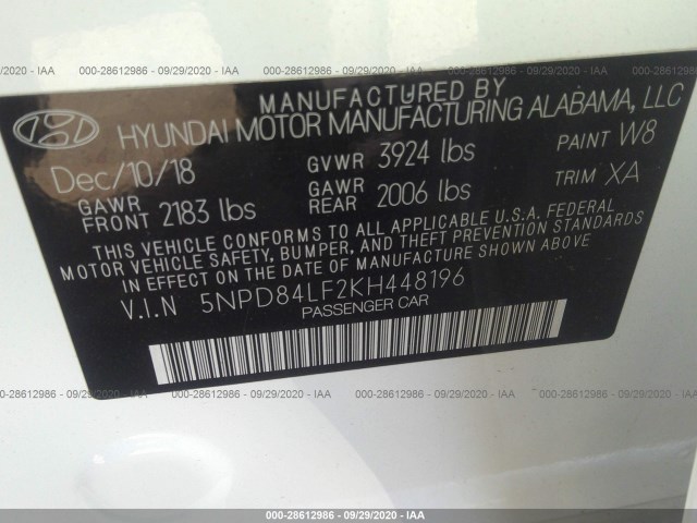 Photo 8 VIN: 5NPD84LF2KH448196 - HYUNDAI ELANTRA 