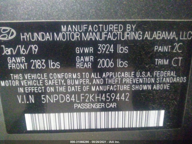 Photo 8 VIN: 5NPD84LF2KH459442 - HYUNDAI ELANTRA 