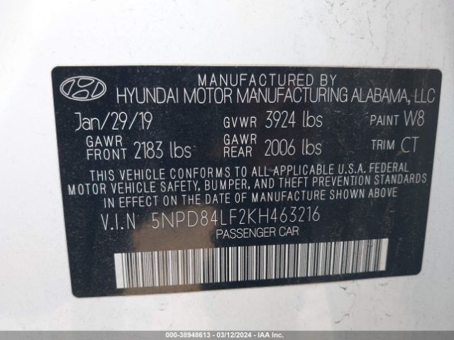 Photo 8 VIN: 5NPD84LF2KH463216 - HYUNDAI ELANTRA 