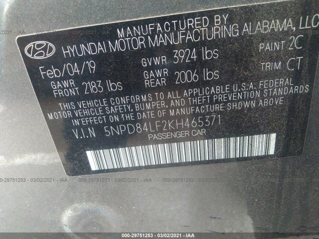 Photo 8 VIN: 5NPD84LF2KH465371 - HYUNDAI ELANTRA 