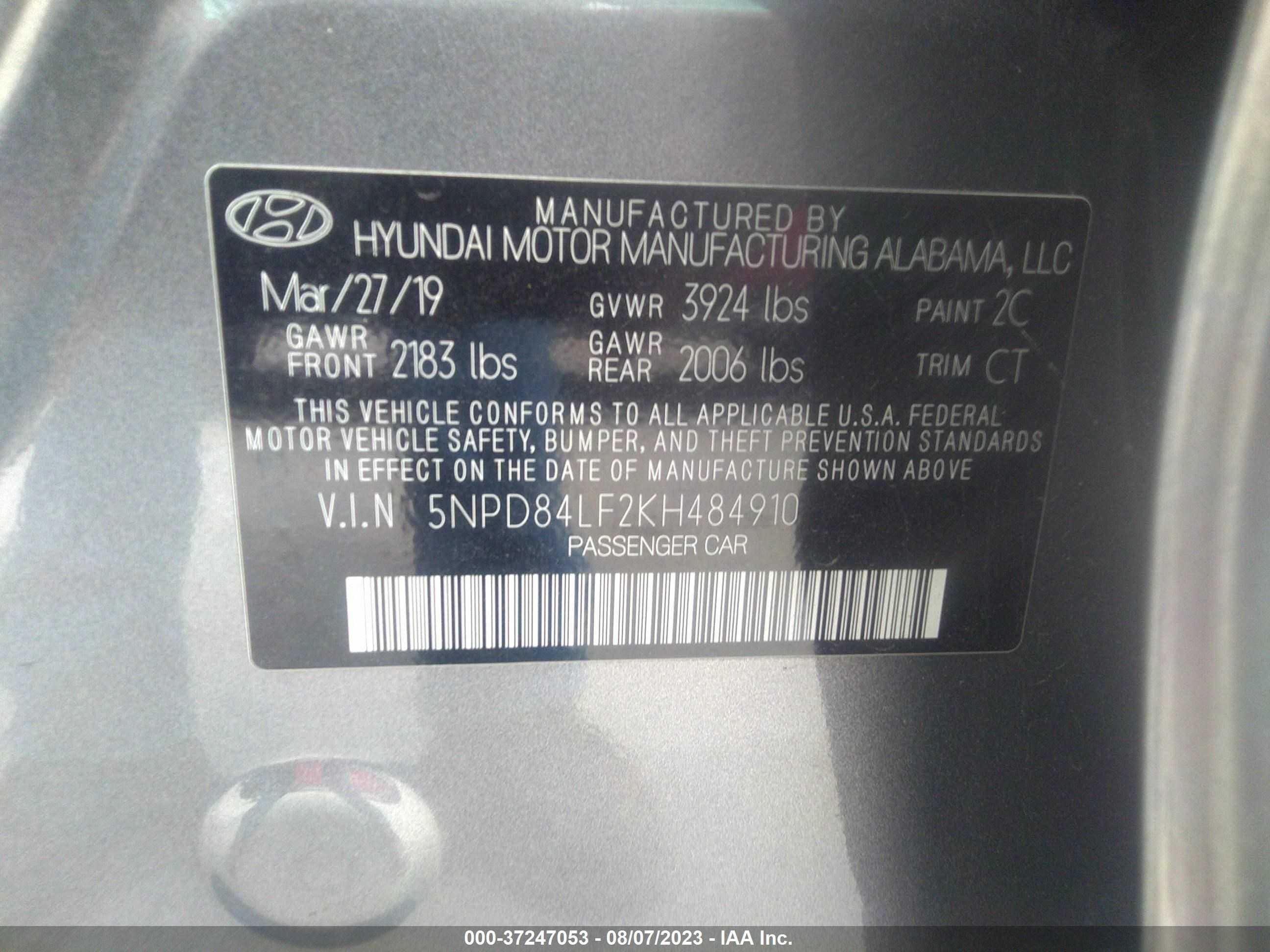 Photo 8 VIN: 5NPD84LF2KH484910 - HYUNDAI ELANTRA 