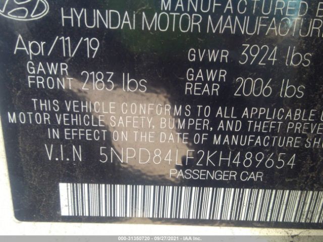 Photo 8 VIN: 5NPD84LF2KH489654 - HYUNDAI ELANTRA 