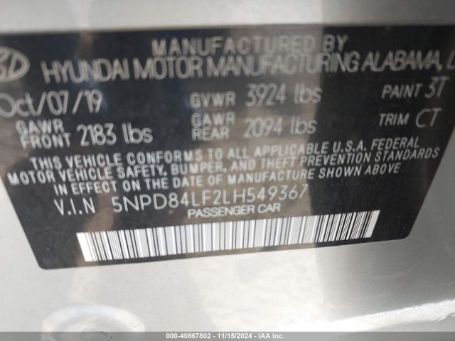 Photo 8 VIN: 5NPD84LF2LH549367 - HYUNDAI ELANTRA 