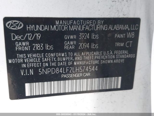 Photo 8 VIN: 5NPD84LF2LH574544 - HYUNDAI ELANTRA 