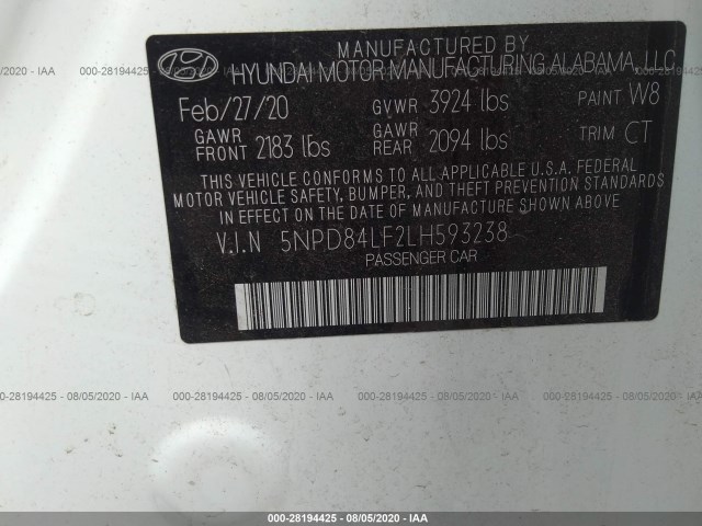 Photo 8 VIN: 5NPD84LF2LH593238 - HYUNDAI ELANTRA 