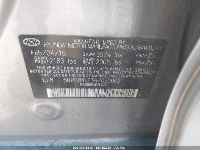 Photo 8 VIN: 5NPD84LF3HH020002 - HYUNDAI ELANTRA 