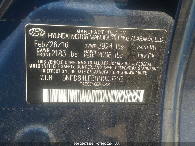 Photo 8 VIN: 5NPD84LF3HH033252 - HYUNDAI ELANTRA 