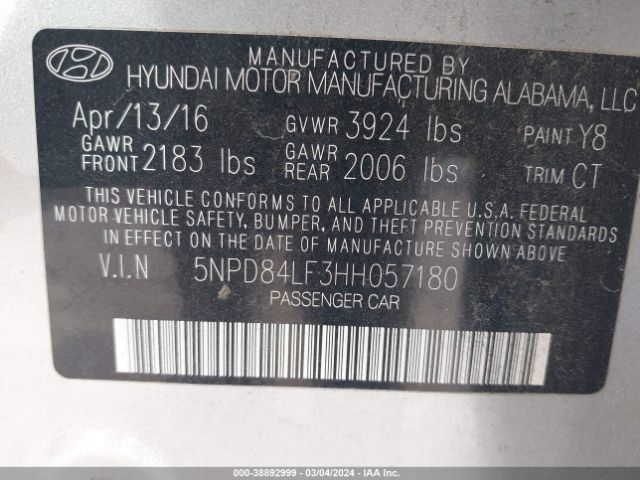 Photo 8 VIN: 5NPD84LF3HH057180 - HYUNDAI ELANTRA 