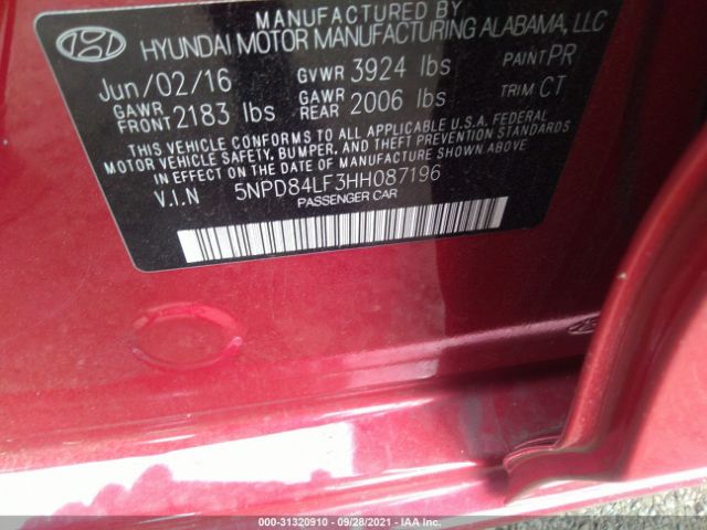 Photo 8 VIN: 5NPD84LF3HH087196 - HYUNDAI ELANTRA 