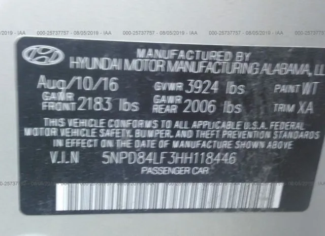 Photo 8 VIN: 5NPD84LF3HH118446 - HYUNDAI ELANTRA 