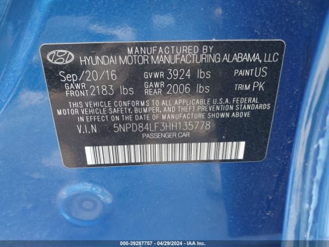 Photo 8 VIN: 5NPD84LF3HH135778 - HYUNDAI ELANTRA 