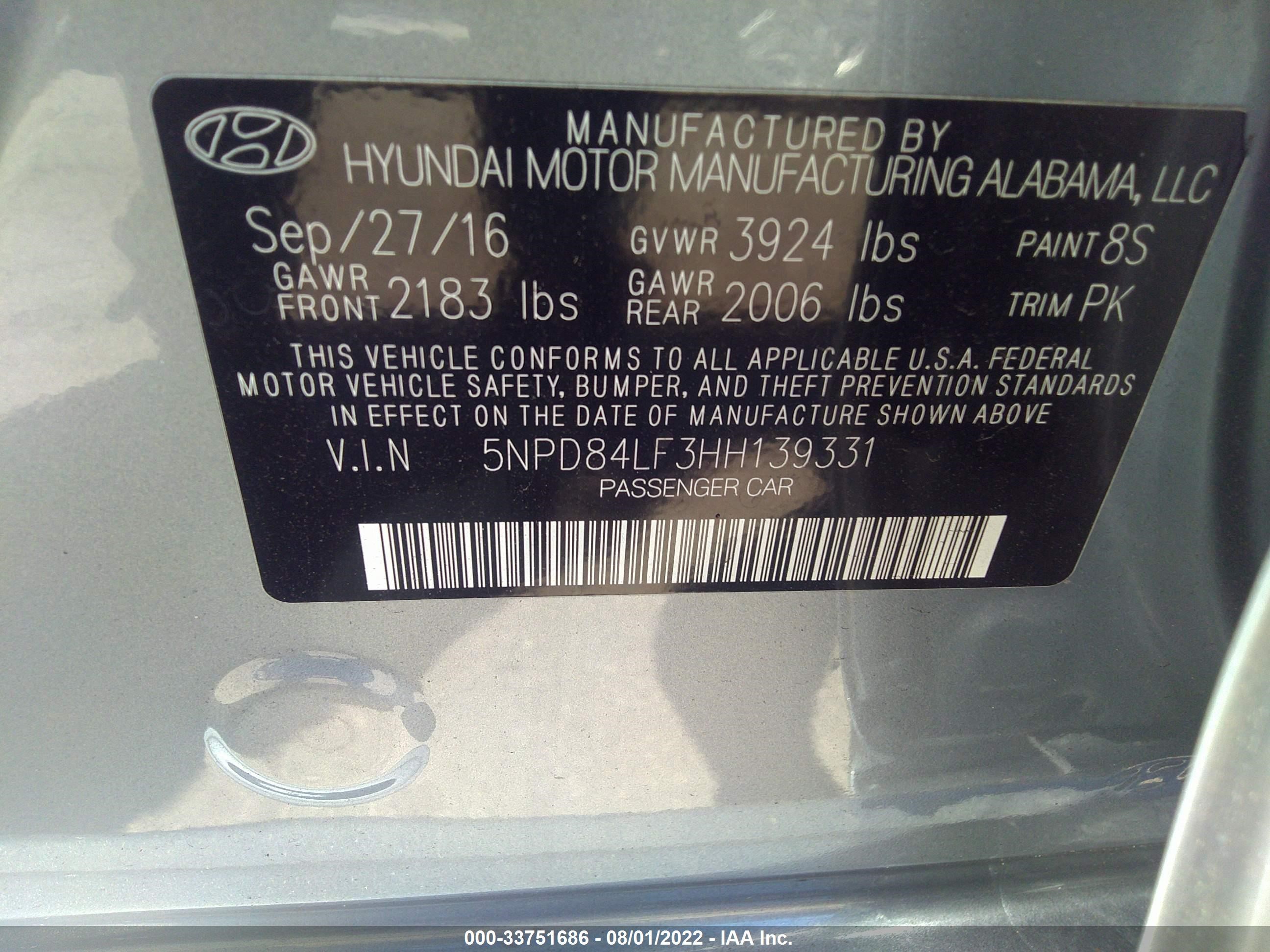 Photo 8 VIN: 5NPD84LF3HH139331 - HYUNDAI ELANTRA 