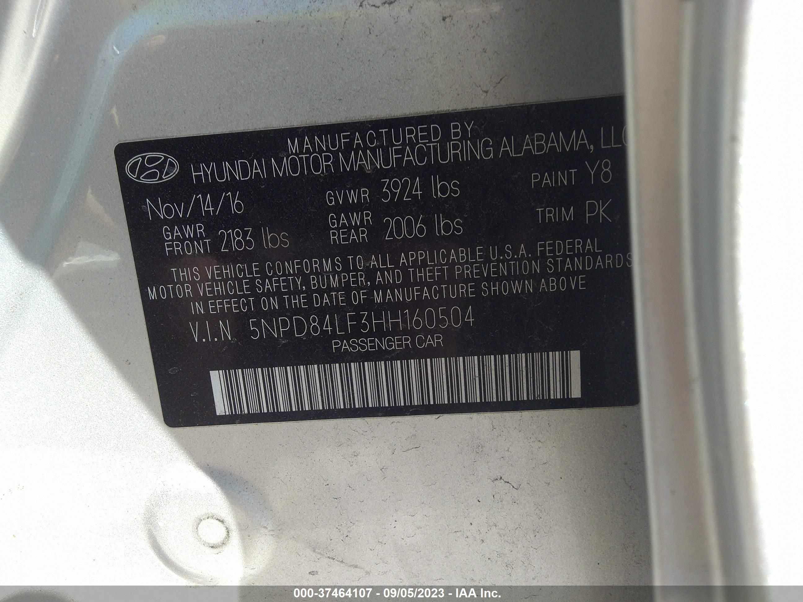 Photo 8 VIN: 5NPD84LF3HH160504 - HYUNDAI ELANTRA 