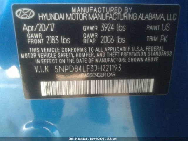 Photo 8 VIN: 5NPD84LF3JH221193 - HYUNDAI ELANTRA 