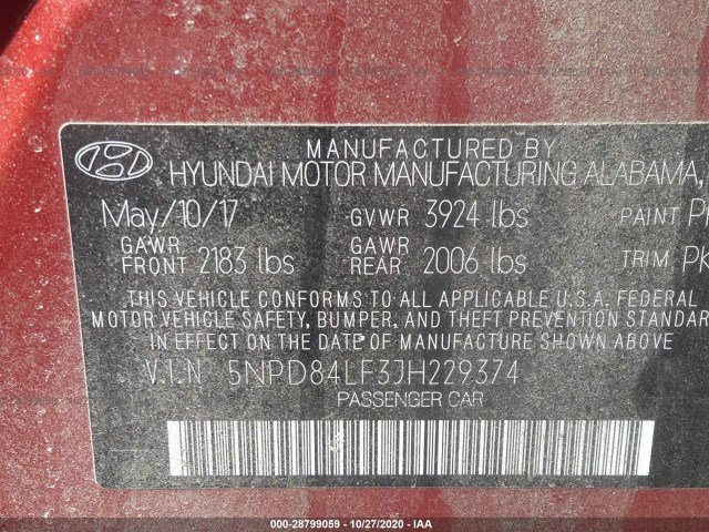 Photo 8 VIN: 5NPD84LF3JH229374 - HYUNDAI ELANTRA 