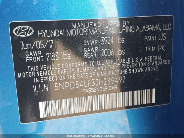 Photo 8 VIN: 5NPD84LF3JH239497 - HYUNDAI ELANTRA 