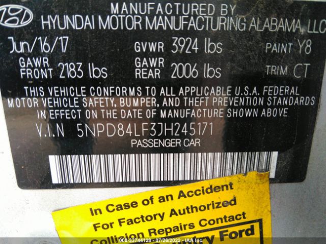 Photo 8 VIN: 5NPD84LF3JH245171 - HYUNDAI ELANTRA 