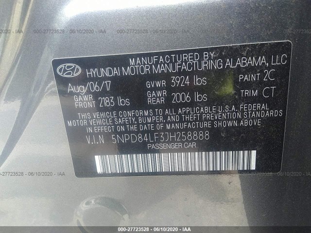 Photo 8 VIN: 5NPD84LF3JH258888 - HYUNDAI ELANTRA 