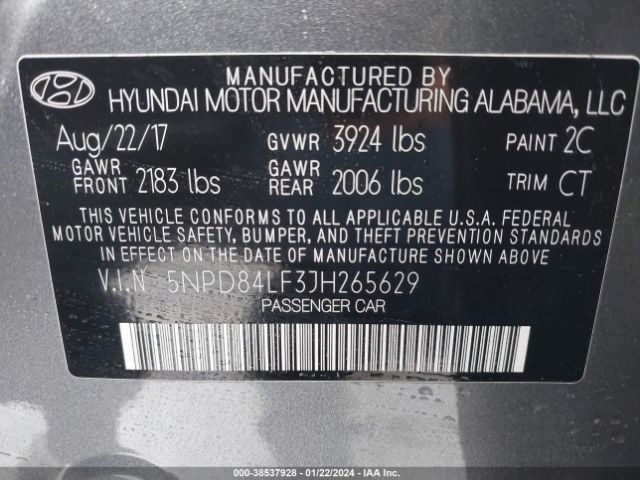 Photo 8 VIN: 5NPD84LF3JH265629 - HYUNDAI ELANTRA 