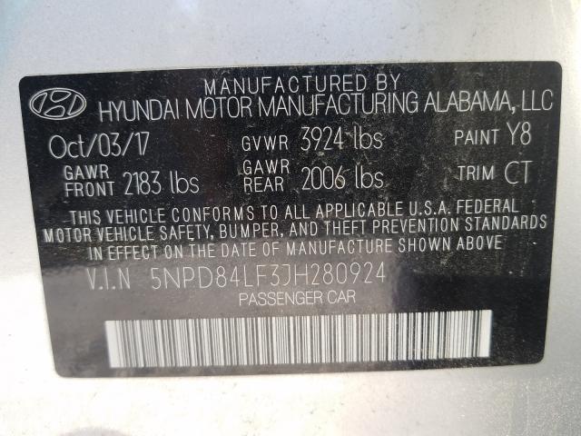 Photo 9 VIN: 5NPD84LF3JH280924 - HYUNDAI ELANTRA SE 