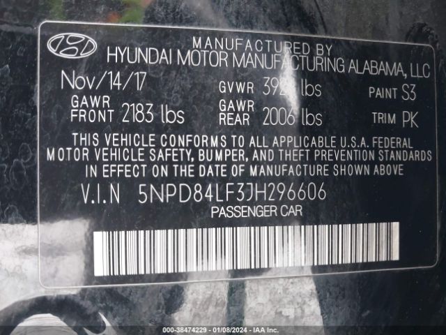 Photo 8 VIN: 5NPD84LF3JH296606 - HYUNDAI ELANTRA 