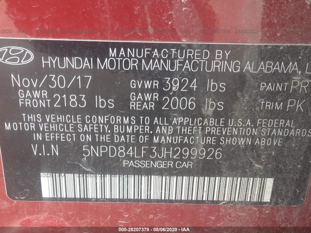 Photo 8 VIN: 5NPD84LF3JH299926 - HYUNDAI ELANTRA 