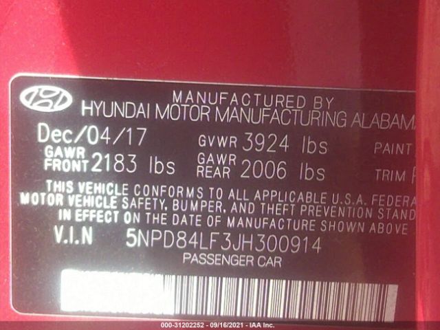 Photo 8 VIN: 5NPD84LF3JH300914 - HYUNDAI ELANTRA 