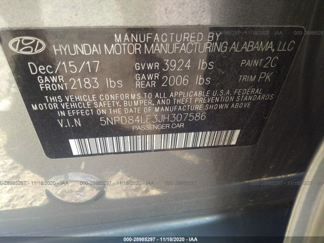 Photo 8 VIN: 5NPD84LF3JH307586 - HYUNDAI ELANTRA 